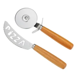 Set de pizza Pino, cuchillo y cortador de pizza, acacia-acero inoxidable