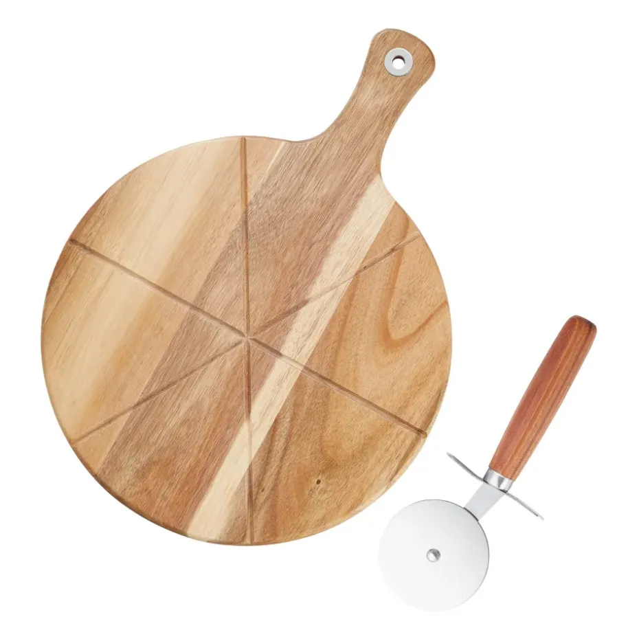 Set de pizza Sade, cortador de pizza y tabla de cortar Ø32 cm, acacia