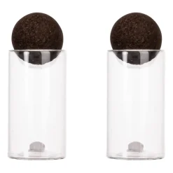 Set de salero y pimentero con bola de corcho Nature, transparente-marrón oscuro
