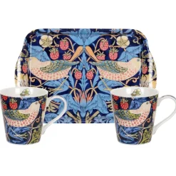 Set de tazas y bandeja Strawberry Thief, azul