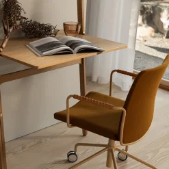 Silla de oficina elevable/bajable sin basculación Stella, Cuero elmosoft 99999 negro, base de cromo, respaldo flexible