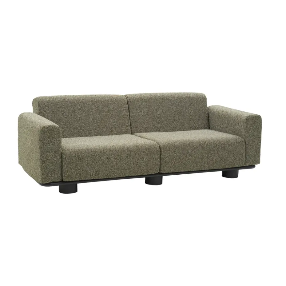 Sofá Bolster, Antracita-teddy verde, 2,5 plazas