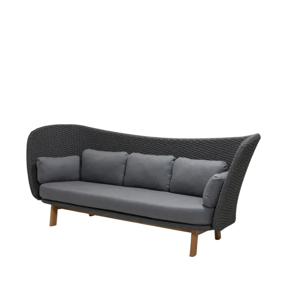 Sofá de 3 plazas Peacock Wing, Cane-Line Natté dark grey, incl. cojines grises, patas de teca