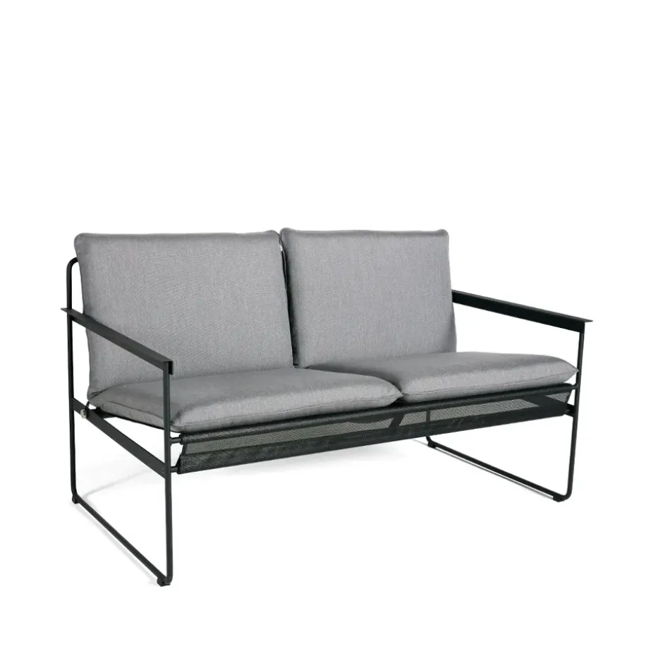 Sofá de 2 plazas Slow, Sunbrella gris-base de acero en color negro