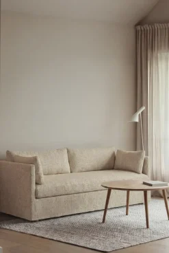Sofá Linnevik, Bern Beige 0341-roble blanco aceitado, 3 plazas, con faldón