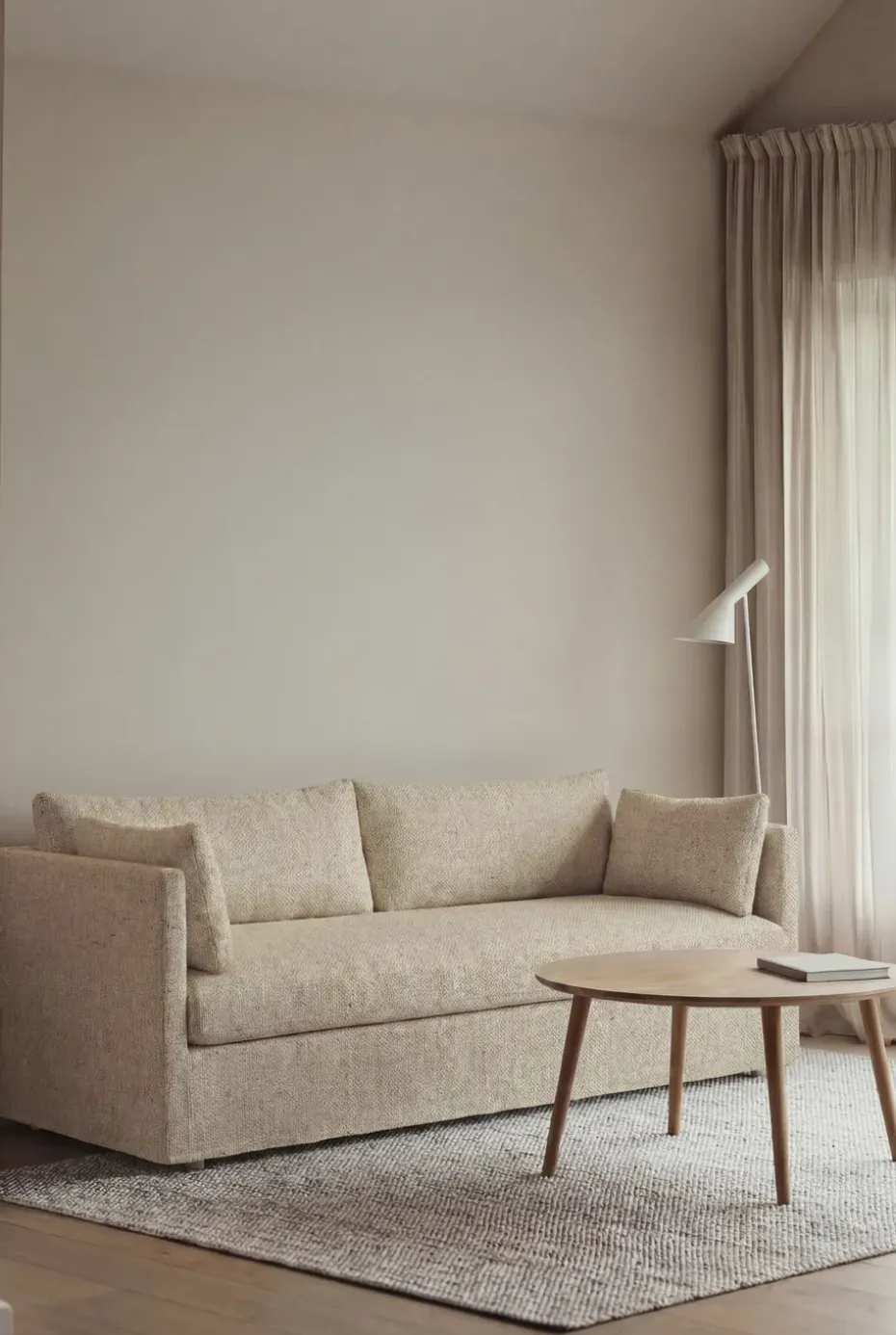 Sofá Linnevik, Bern Beige 0341-roble blanco aceitado, 3 plazas, con faldón