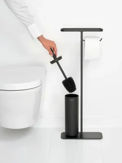 Soporte papel higiénico y escobilla con estante MindSet, Mineral Infinite Grey