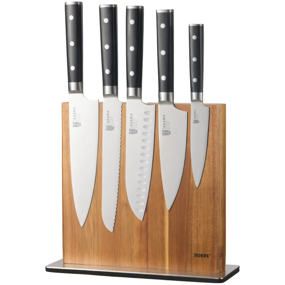 Soporte para cuchillos Kira magnético, Acero inoxidable-madera de acacia FSC