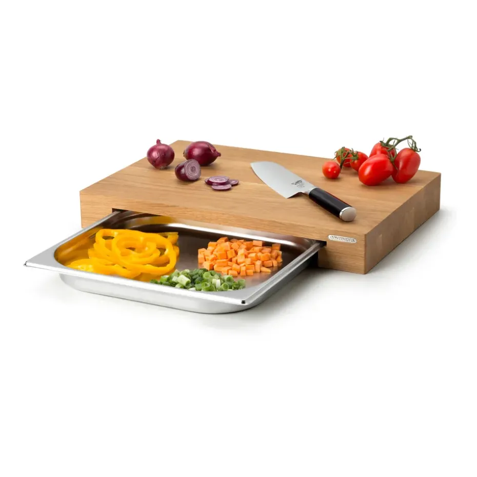 Tabla de cortar roble con 1 bandeja, 32x48 cm