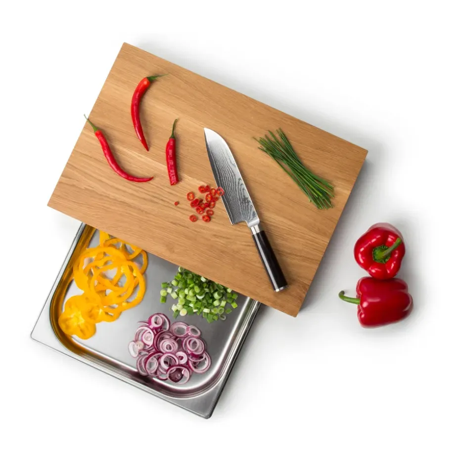 Tabla de cortar roble con 1 bandeja, 32x48 cm