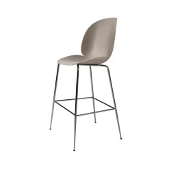 Taburete bar Beetle alto, New beige, base de acero cromado negro