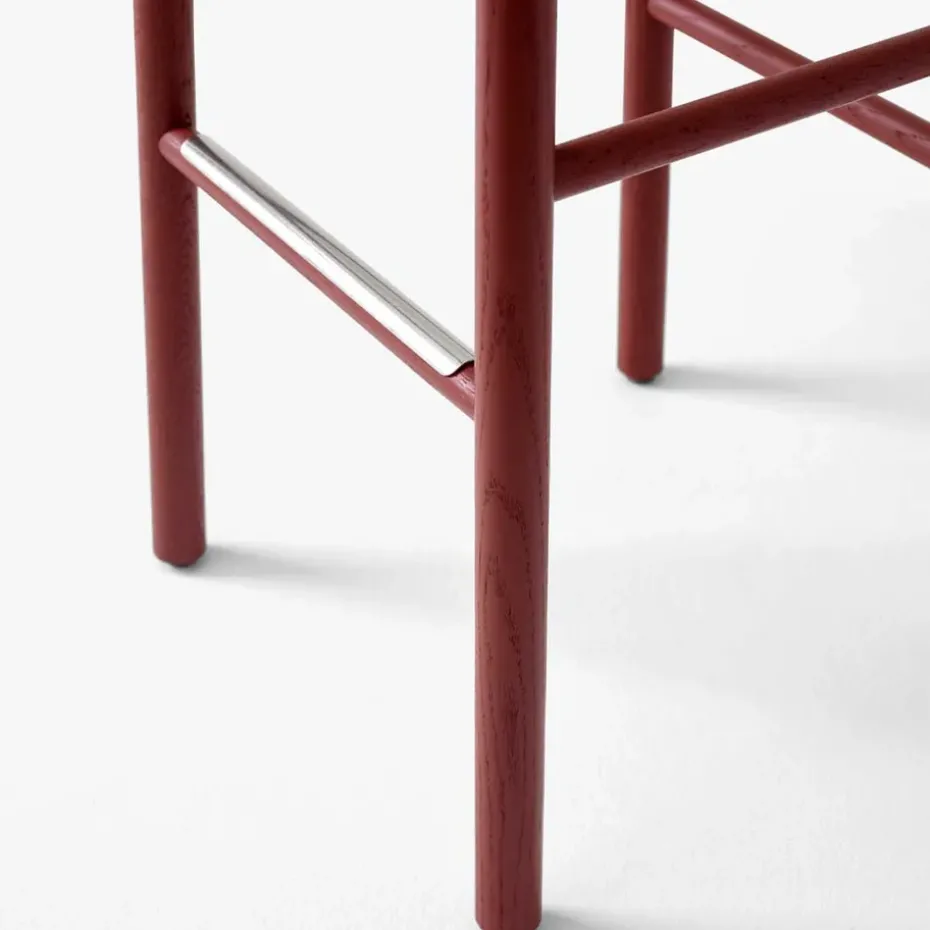 Taburete bar Betty TK8, Black, asiento de banda de lino trenzada natural