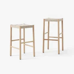 Taburete bar Betty TK7, Oak, asiento de banda de lino trenzada