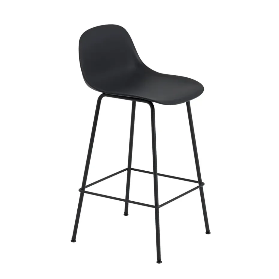 Taburete bar con respaldo Fiber Tube 65 cm, negro