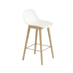 Taburete bar con respaldo Fiber 65 cm, Natural white-patas de roble