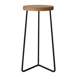 Taburete V-1, Teca con estructura de acero negro, 63 cm