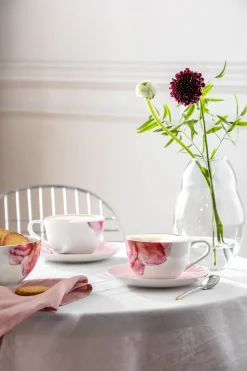 Taza con plato Rose Garden, Rosa-blanco
