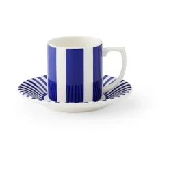 Taza de espresso Steccato 8 cl y plato Ø11 cm, Azul-blanco