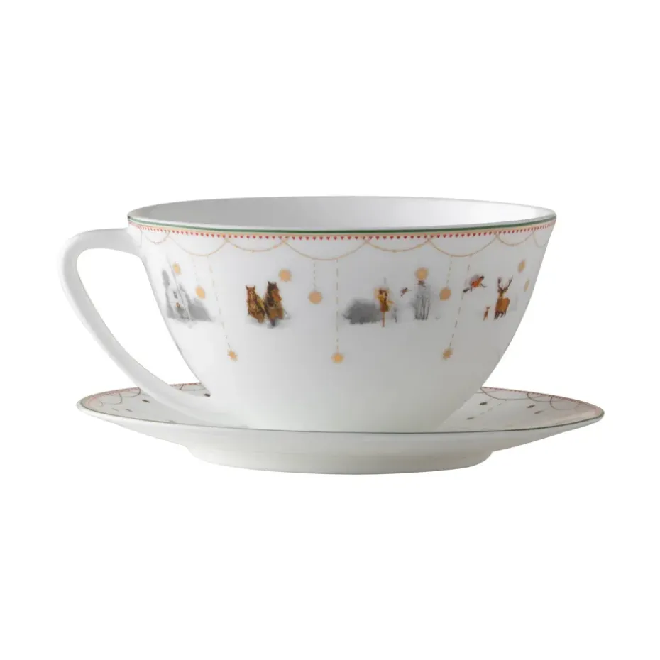 Taza de té y platillo Julemorgen Story, blanco-multi