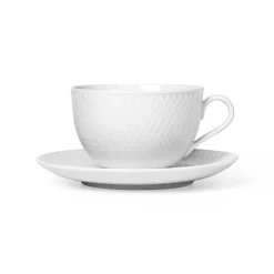 Taza de té y platillo Rhombe, blanco