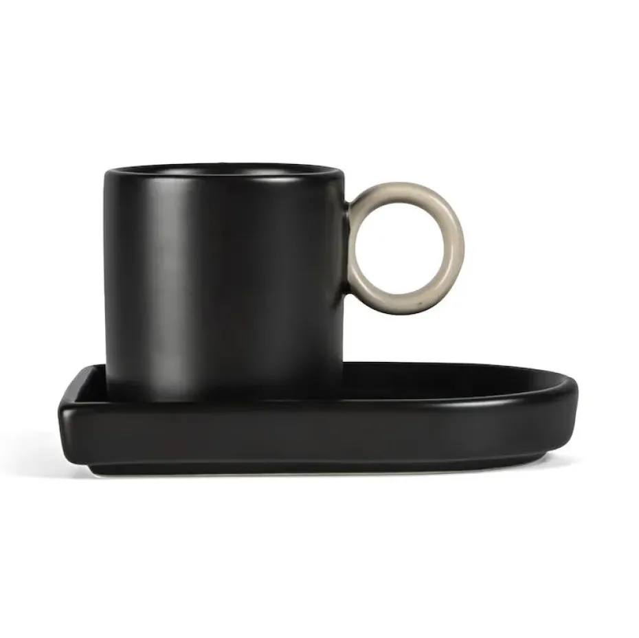 Taza espresso y platillo Niki, Black-beige