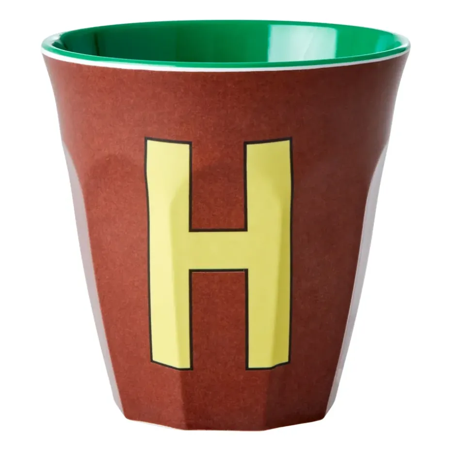 Taza melamina Rice mediana letra H 30 cl, Brown