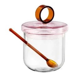 Tazón para azúcar con cuchara Loop Ø14 cm, Transparente-rosa-ámbar