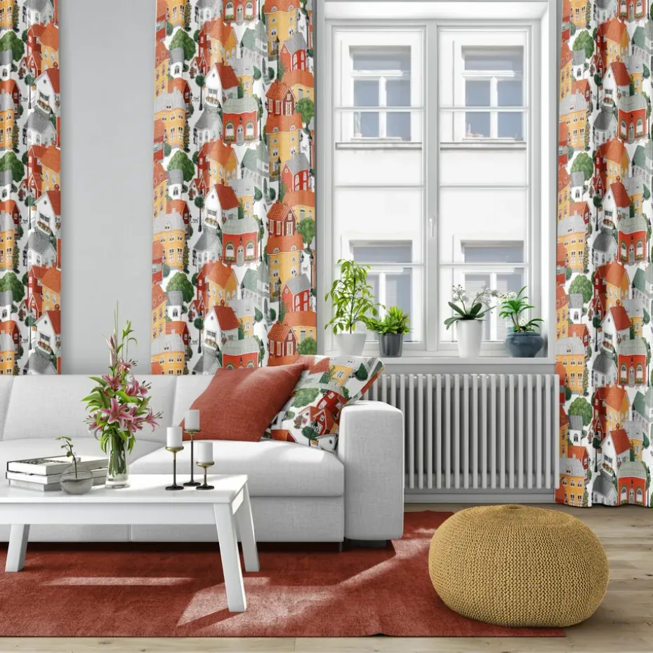 Tela Lyckeby blommar, rojo-naranja