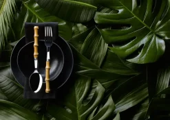 Tenedor de mesa Panda, acero inoxidable-bambú