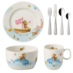 Vajilla infantil y cubierto Happy as a Bear, 7 piezas