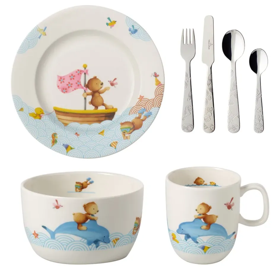 Vajilla infantil y cubierto Happy as a Bear, 7 piezas