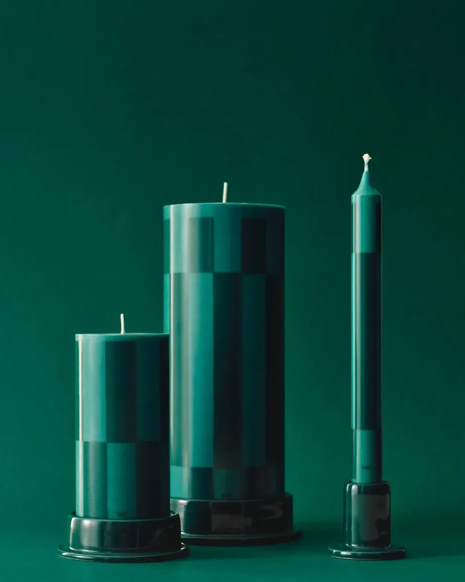 Vela gruesa Column Candle small 15 cm, Green-dark green large check