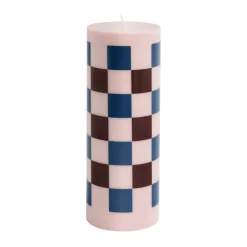 Vela gruesa Column Candle large 25 cm, Pink-bordeaux-dark blue check