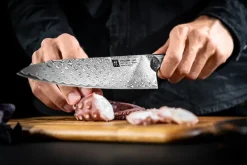 Zwilling Tanrei cuchillo de chef Gyutoh 20 cm, Acero damasco-negro