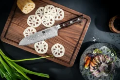 Zwilling Tanrei cuchillo santoku 18 cm, Acero damasco-negro